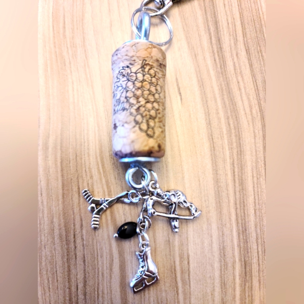 HOCKEY Wine Cork Key Chain & Backpack or Purse Charm